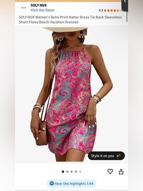 SOLY HUX Pink Paisley Halter Summer Dress Size medium